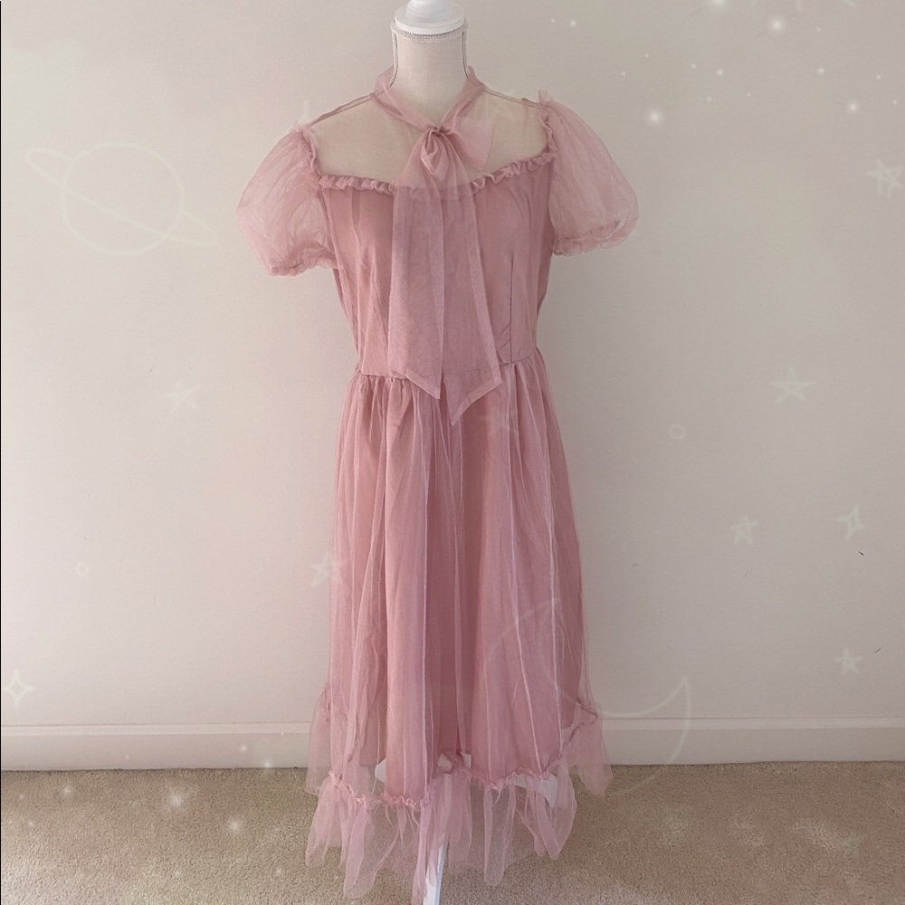 SHEIN Pink Mesh Princess Dress With Bow💗